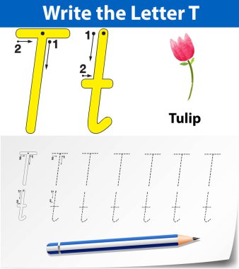 T harfinin izleme alfabe çalışma illüstrasyon