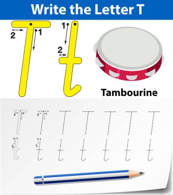 T harfinin izleme alfabe çalışma illüstrasyon