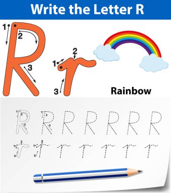 R harfi izleme alfabe çalışma illüstrasyon