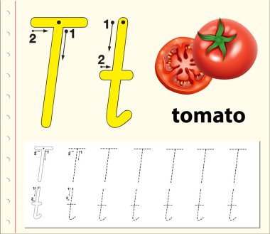 T harfinin izleme alfabe çalışma illüstrasyon