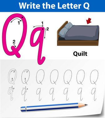 Harf Q izleme alfabe çalışma illüstrasyon