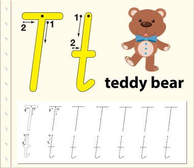 T harfinin izleme alfabe çalışma illüstrasyon