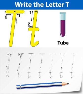 T harfinin izleme alfabe çalışma illüstrasyon