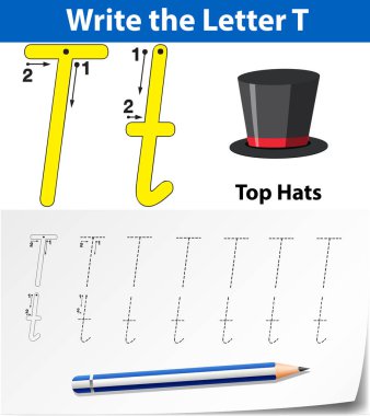 T harfinin izleme alfabe çalışma illüstrasyon