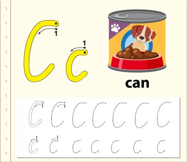 C harfi izleme alfabe çalışma illüstrasyon