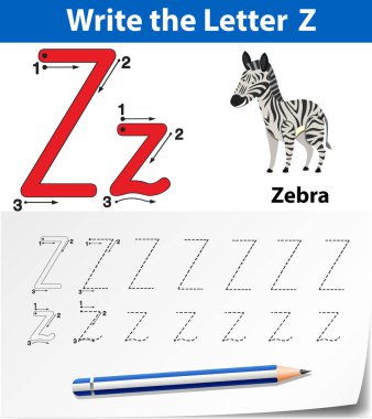 Harf Z izleme alfabe çalışma illüstrasyon