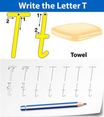 T harfinin izleme alfabe çalışma illüstrasyon
