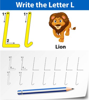 L harfi İngilizce kartı illüstrasyon yazmak