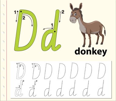 D harfi izleme alfabe çalışma illüstrasyon