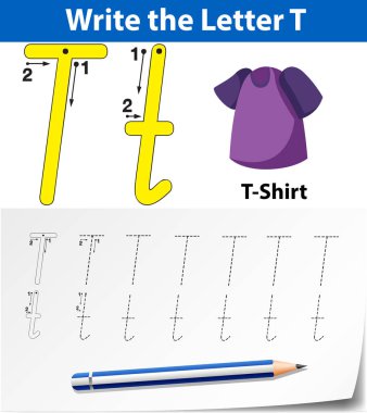 T harfinin izleme alfabe çalışma illüstrasyon