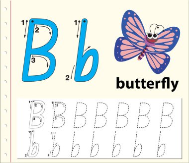 B harfi izleme alfabe çalışma illüstrasyon