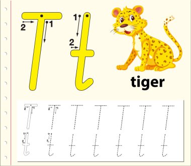 T harfinin izleme alfabe çalışma illüstrasyon