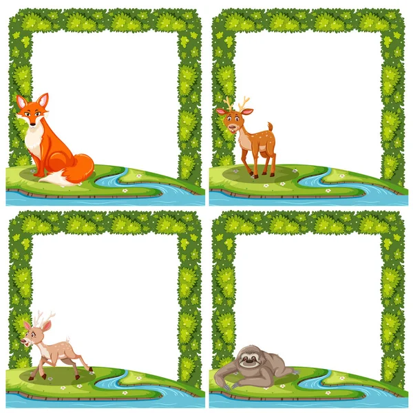 Set Wild Animal Frame Illustration — Stock Vector