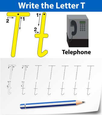 T harfinin izleme alfabe çalışma sayfaları