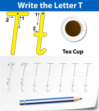 T harfinin izleme alfabe çalışma sayfaları