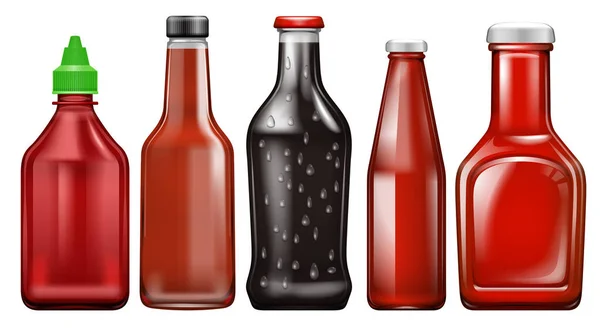 Ensemble de différentes bouteilles de sauce — Image vectorielle