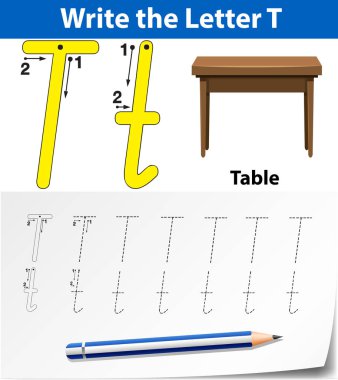 T harfinin izleme alfabe çalışma sayfaları