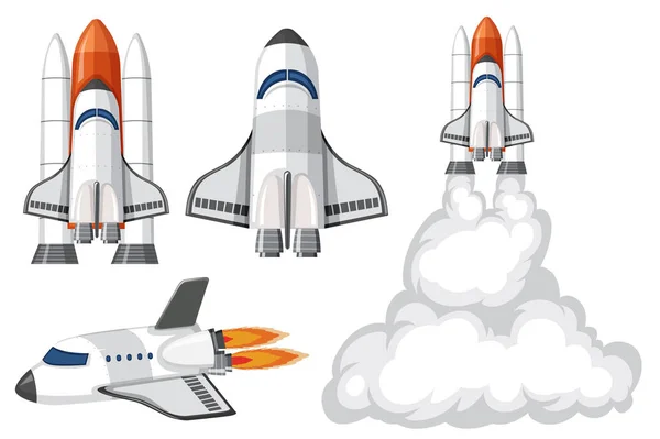 Set pesawat ruang angkasa terisolasi - Stok Vektor