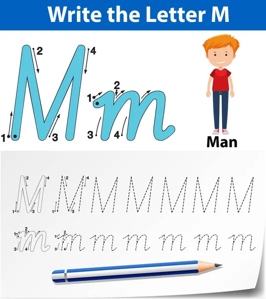 Letter M tracering alfabet werkbladen — Stockvector