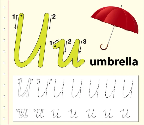 문자 U 추적 알파벳 워크시트 — 스톡 벡터