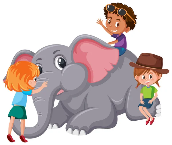 Děti si hrají s slon — Stockový vektor
