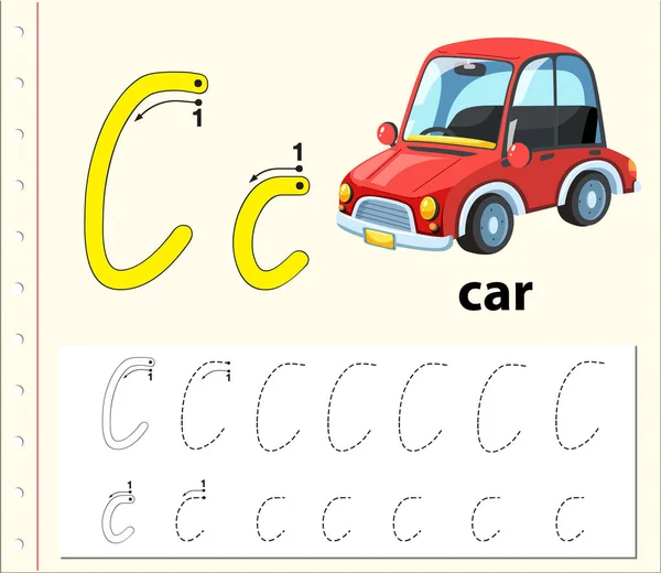 Letter C tracing alfabet werkbladen — Stockvector