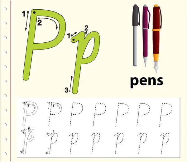 Letter P tracering alfabet werkbladen — Stockvector