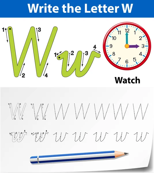 Hojas de trabajo del alfabeto de trazado de letra W — Vector de stock
