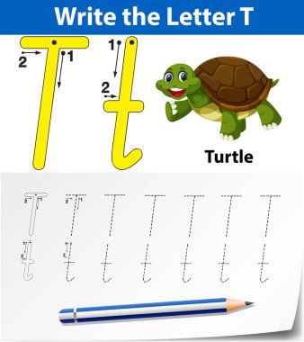 T harfinin izleme alfabe çalışma sayfaları