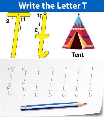 T harfinin izleme alfabe çalışma sayfaları