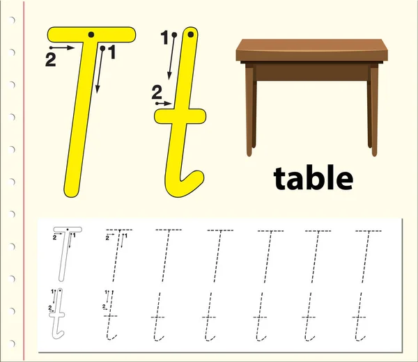 Γράμμα T ανίχνευσης αλφάβητο φύλλα εργασίας — Διανυσματικό Αρχείο