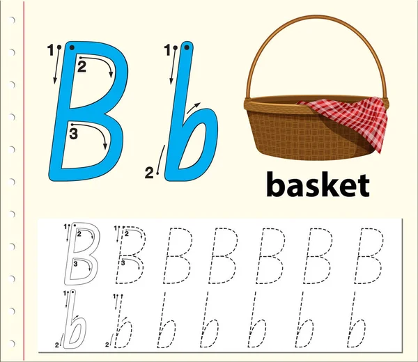 Litera B śledzenie alfabet arkuszy — Wektor stockowy