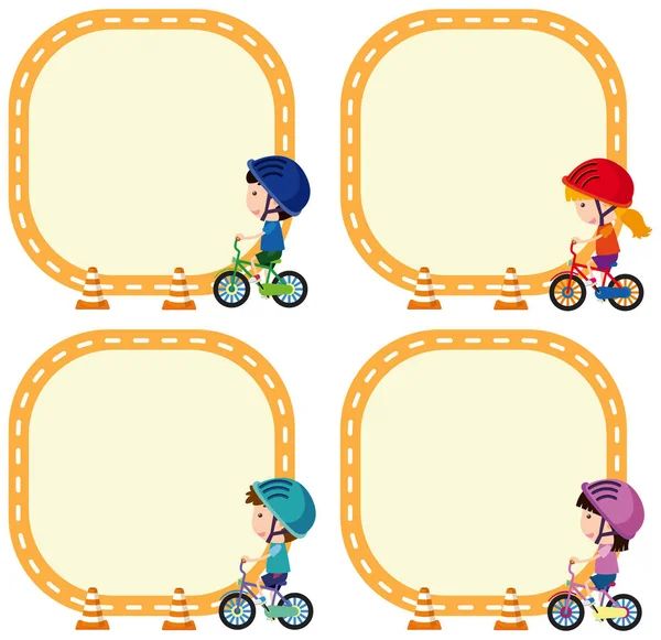 Zestaw dzieci jazda rowerem na szablon notatki — Wektor stockowy