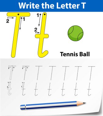 T harfinin izleme alfabe çalışma sayfaları