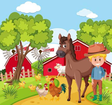 Çiftçi ve hayvan çiftlikte