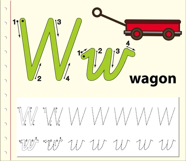 Hojas de trabajo del alfabeto de trazado de letra W — Vector de stock