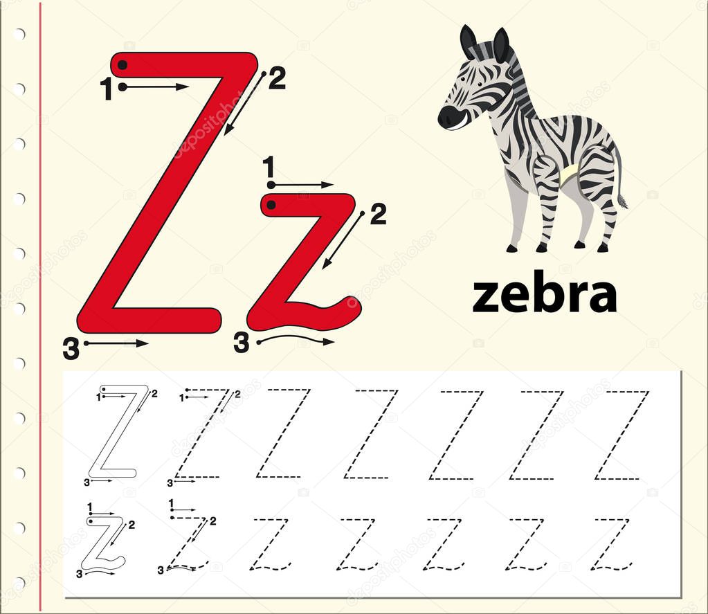 Letter Z tracing alphabet worksheets