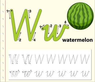 Harf W izleme alfabe çalışma sayfaları