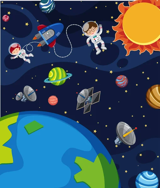 Αστροναύτης στη διαστημική σκηνή — Διανυσματικό Αρχείο