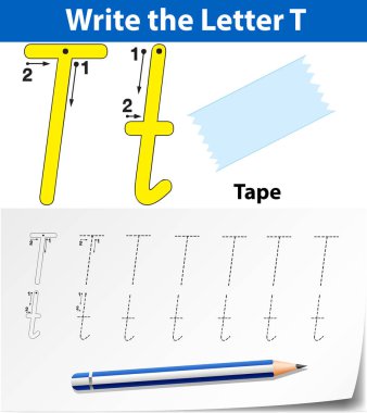 T harfinin izleme alfabe çalışma sayfaları