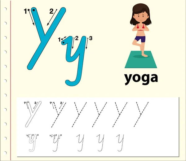 Letter Y tracing alphabet worksheets — Stock Vector