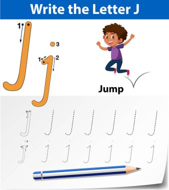 Harf J alfabe çalışma sayfalarını izleme