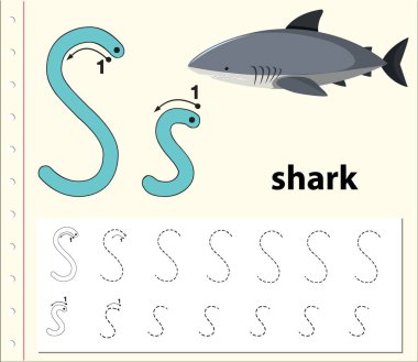 S harfi izleme alfabe çalışma sayfaları