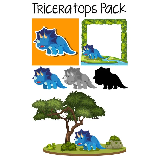 Triceratops pegatina paquetes conjunto — Vector de stock