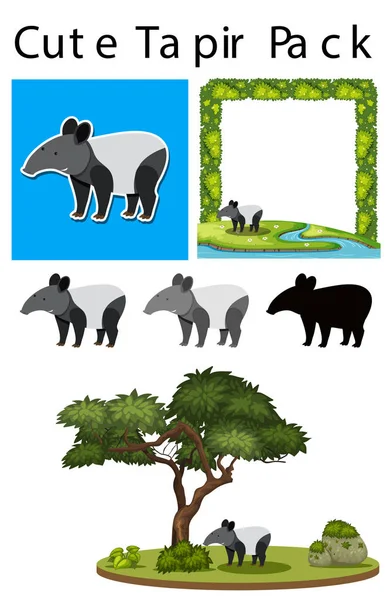 Un paquete de tapir lindo — Archivo Imágenes Vectoriales