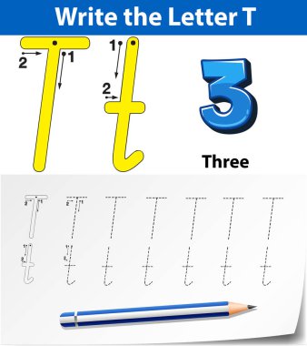 T harfinin izleme alfabe çalışma sayfaları