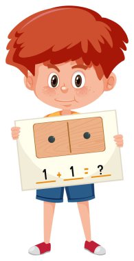 Matematik soru kartı tutan bir çocuk