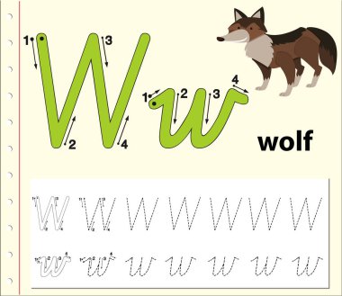 Harf W izleme alfabe çalışma sayfaları