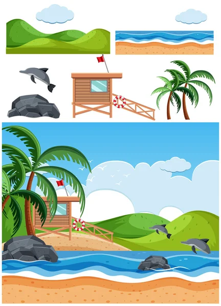 Комплект пляжных сцен — стоковый вектор