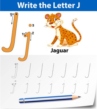 Harf J alfabe çalışma sayfalarını izleme